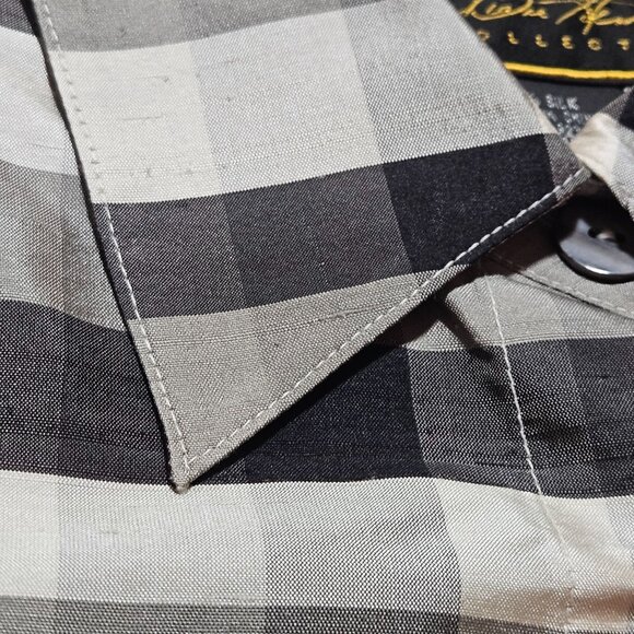 DIANE GILMAN  Collection Woman's  Black & Gray Plaid 100% Silk Long Sleeve Med - Picture 7 of 15